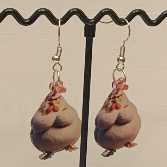 Rooster Earring, Chicken Earring, Silly Animal Earring, Gift Idea, Hen Earring - Picture 4 of 5